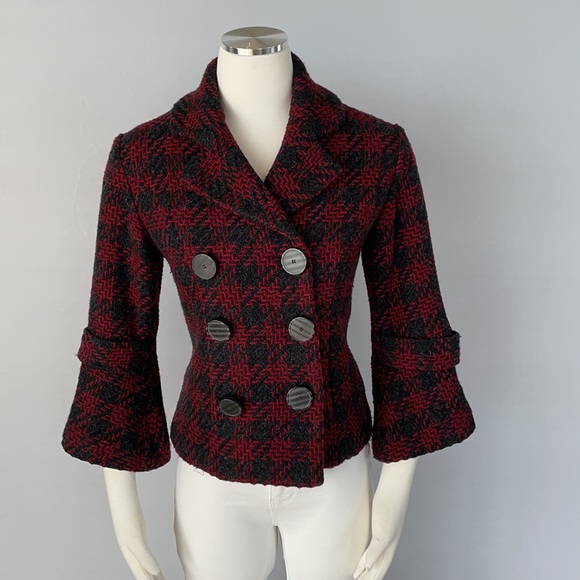 Mac & jac wool Double Breasted Tweed Jacket Size 6 - Picture 1 of 14